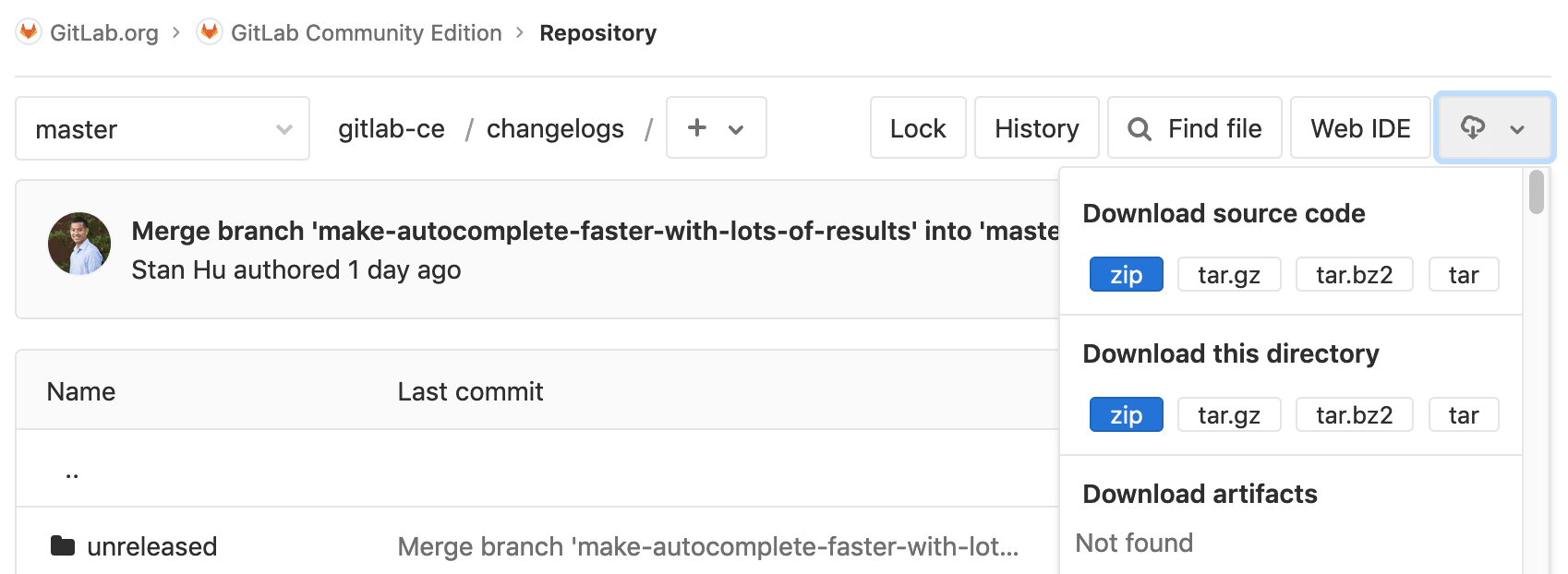 Download archives of directories within a repository