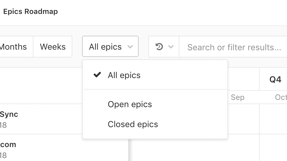 View open or closed epics on roadmap