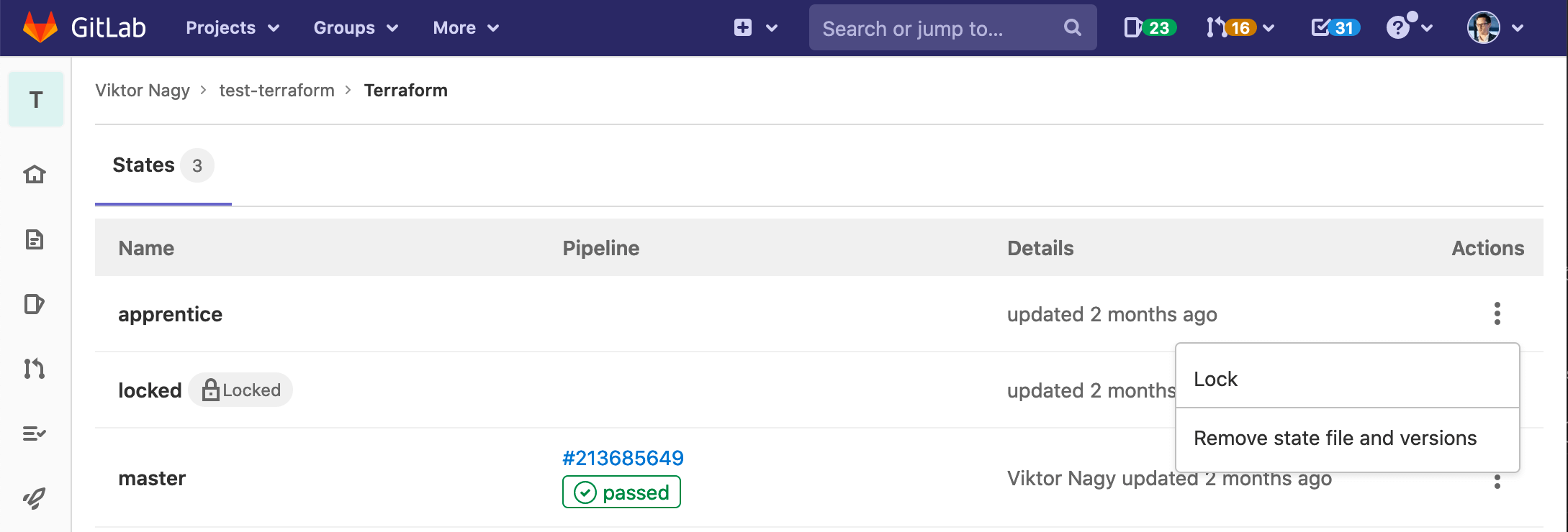 Manage Terraform state files through the UI