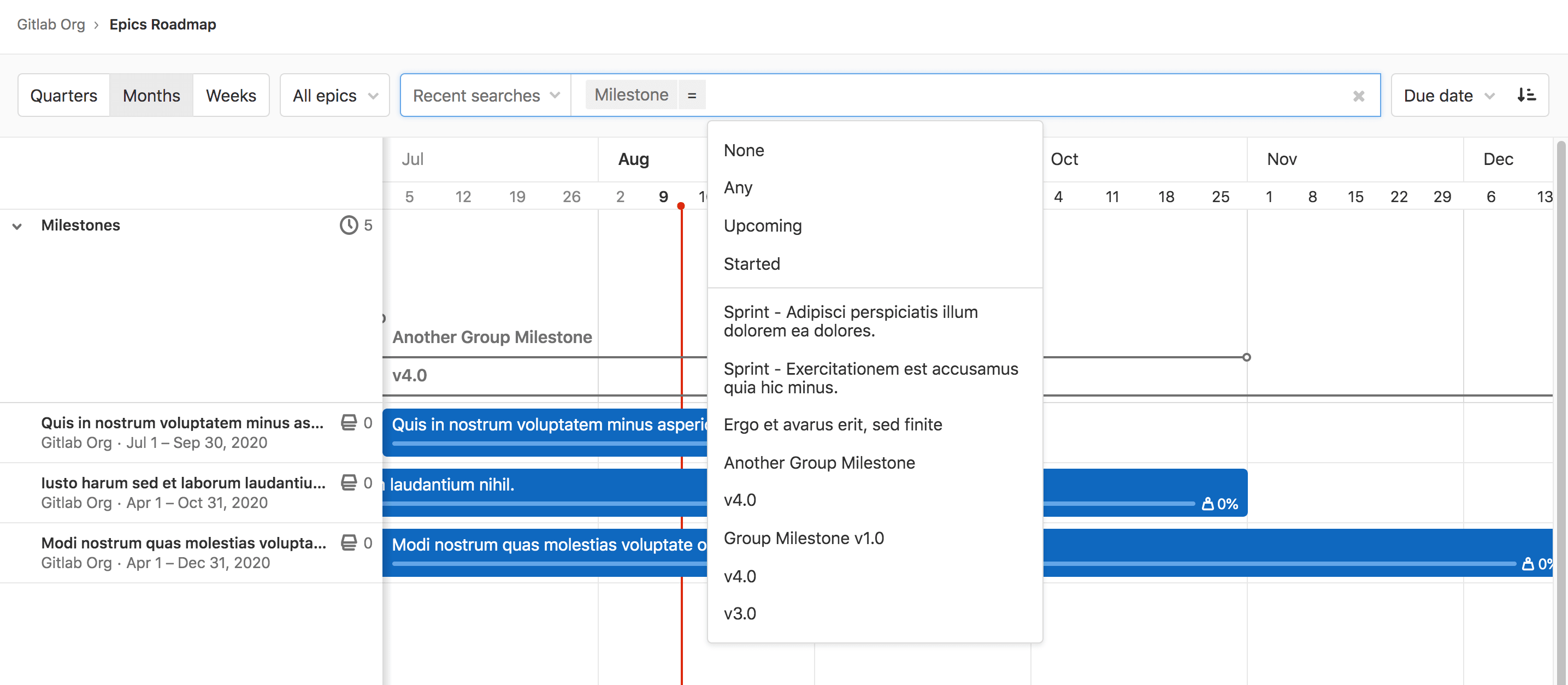 Filter roadmaps by milestones