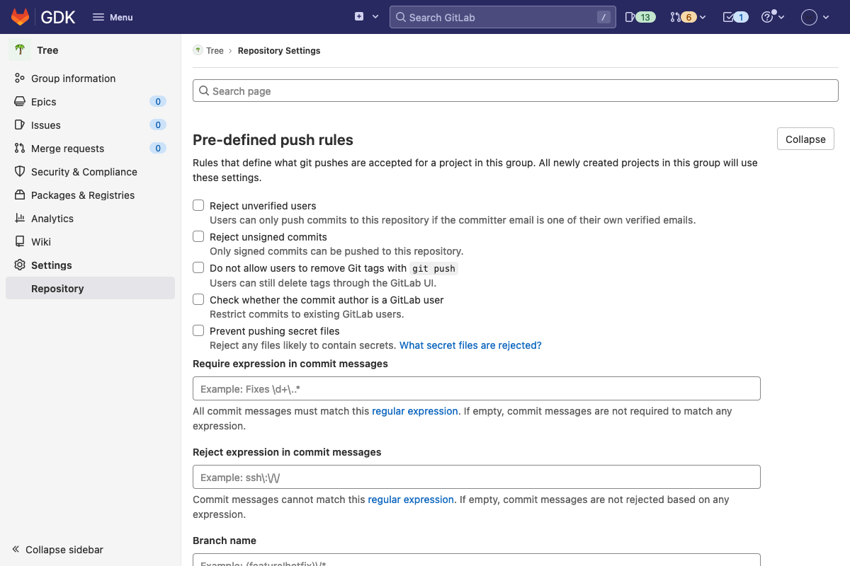 Move group push rules to Settings > Repository