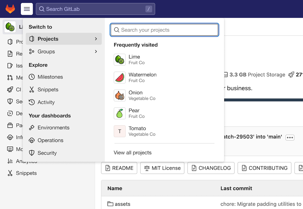 Unified navigational elements in the top bar