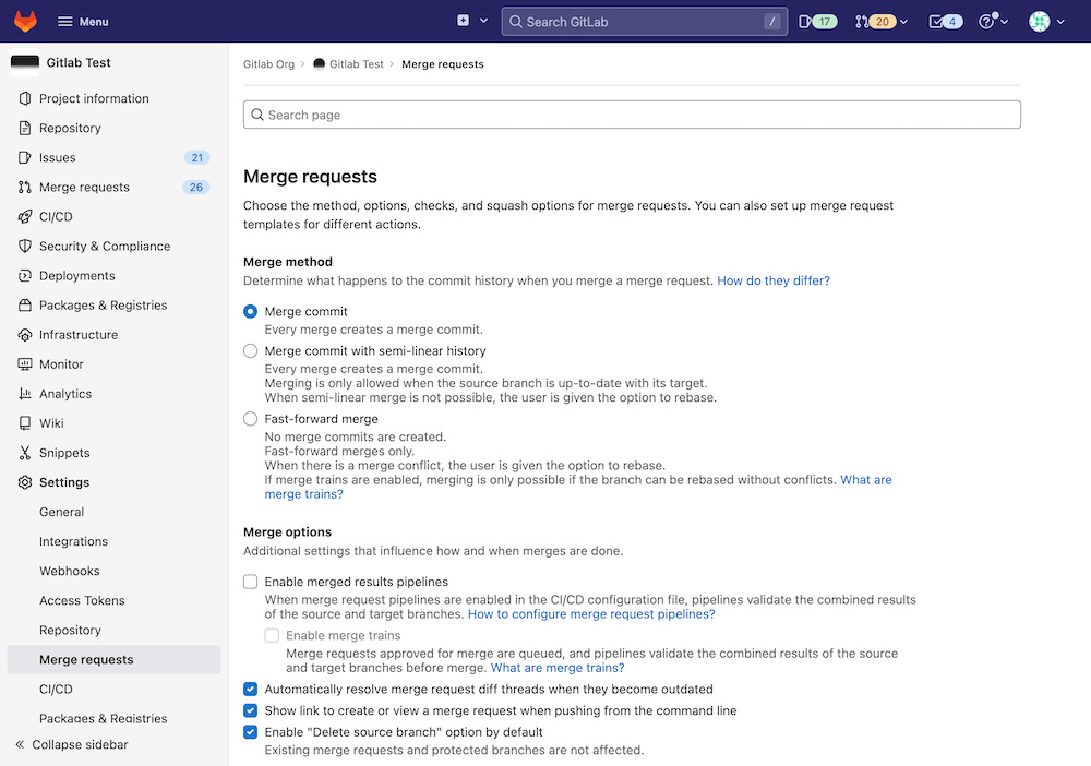 Dedicated page for merge requests and approvals settings