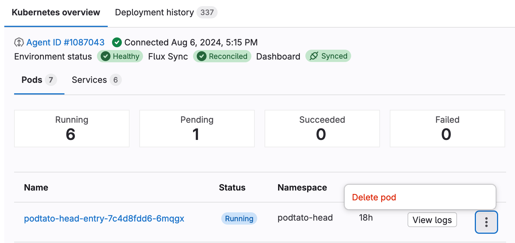 Delete a pod from the GitLab UI