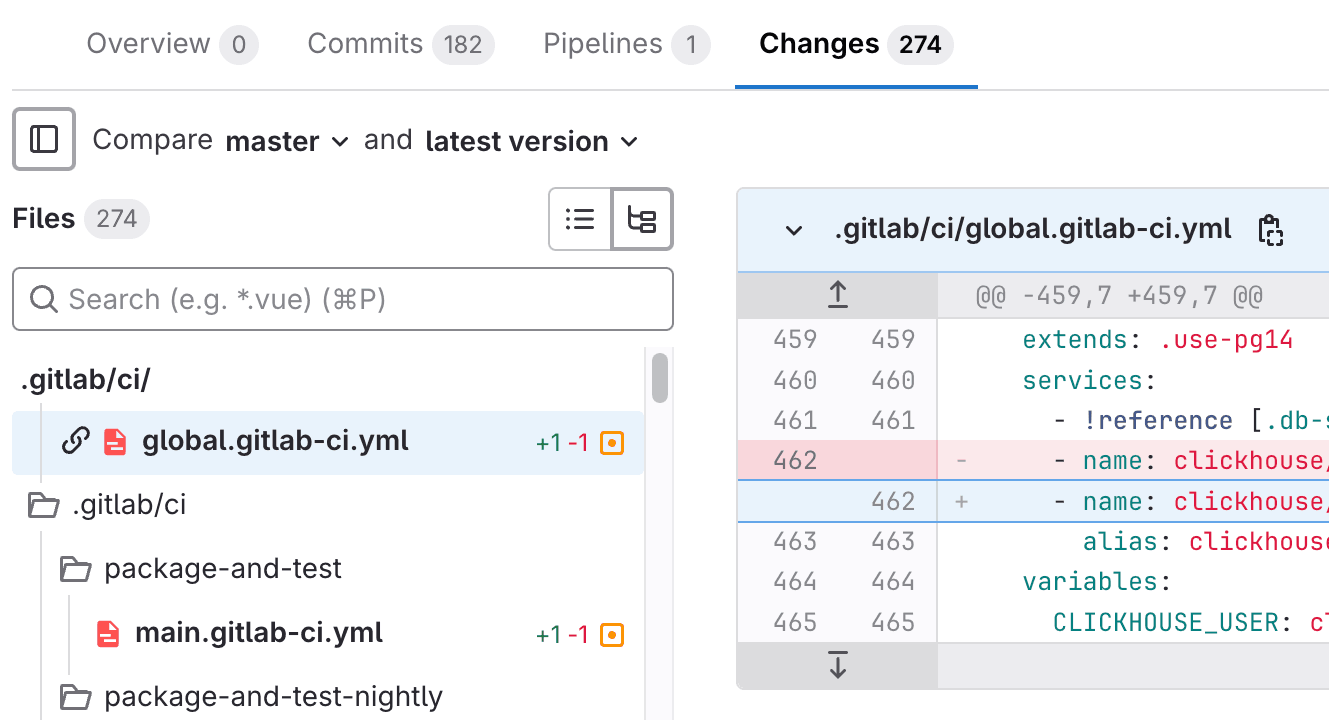 Linked files in merge request show first