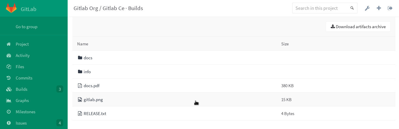 Build artifacts browser in GitLab 8.4