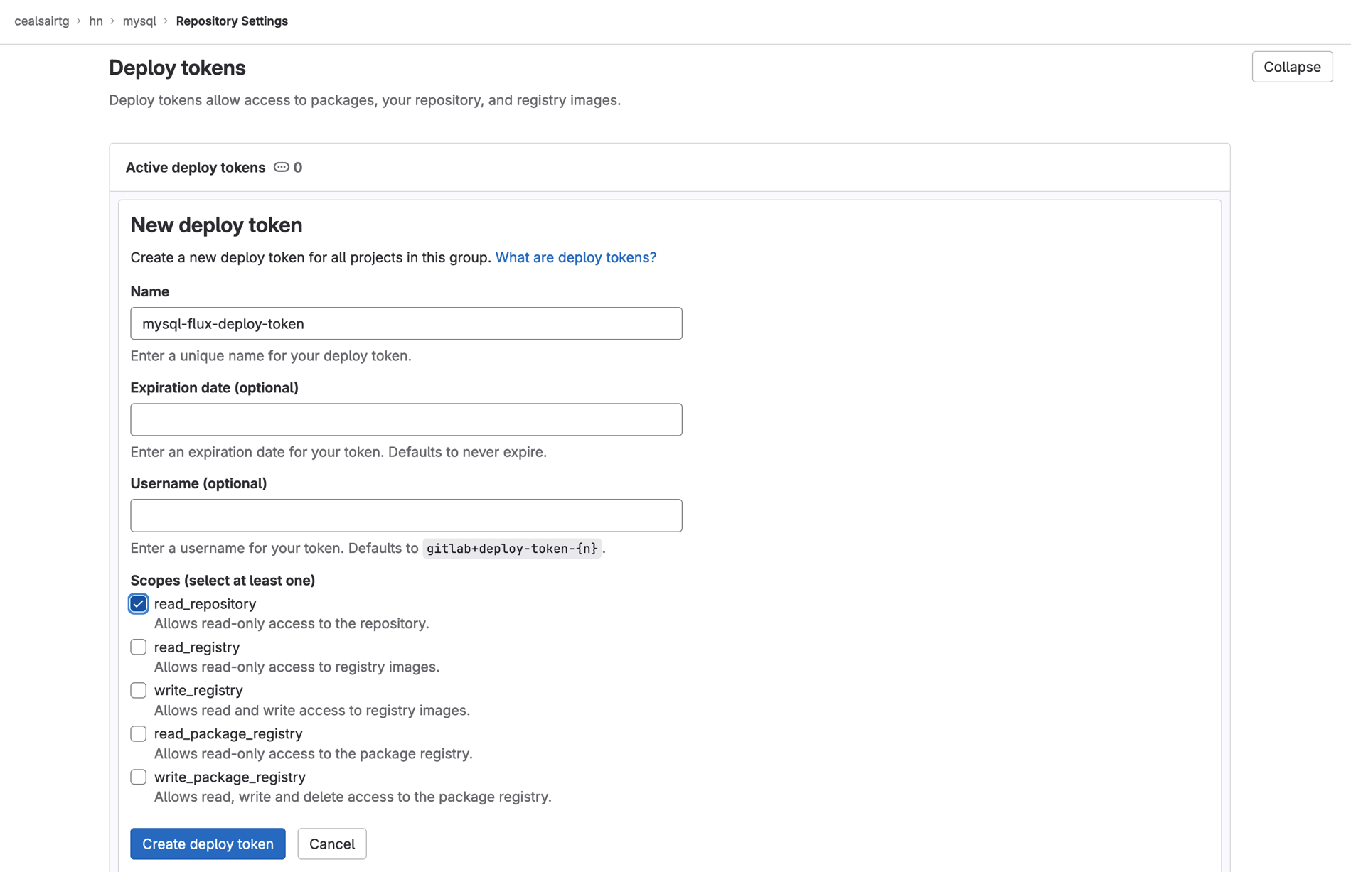 create-mysql-deploy-token