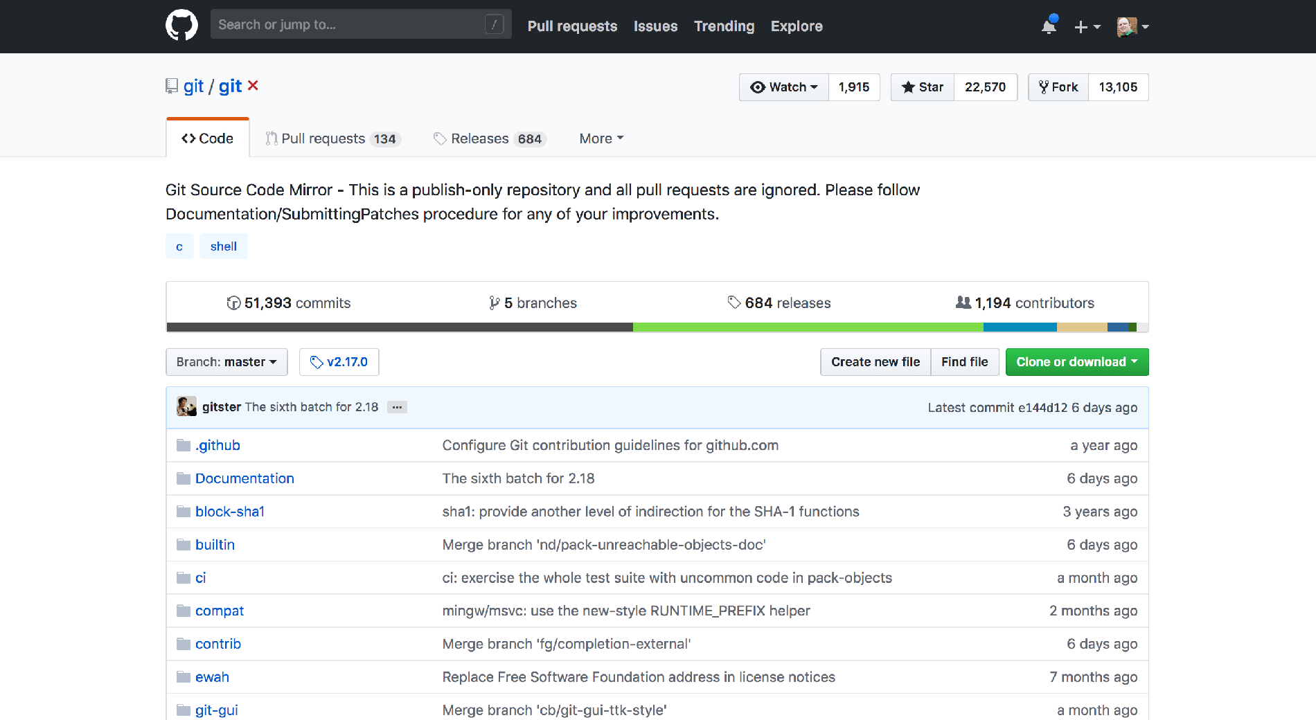 GitHub user interface